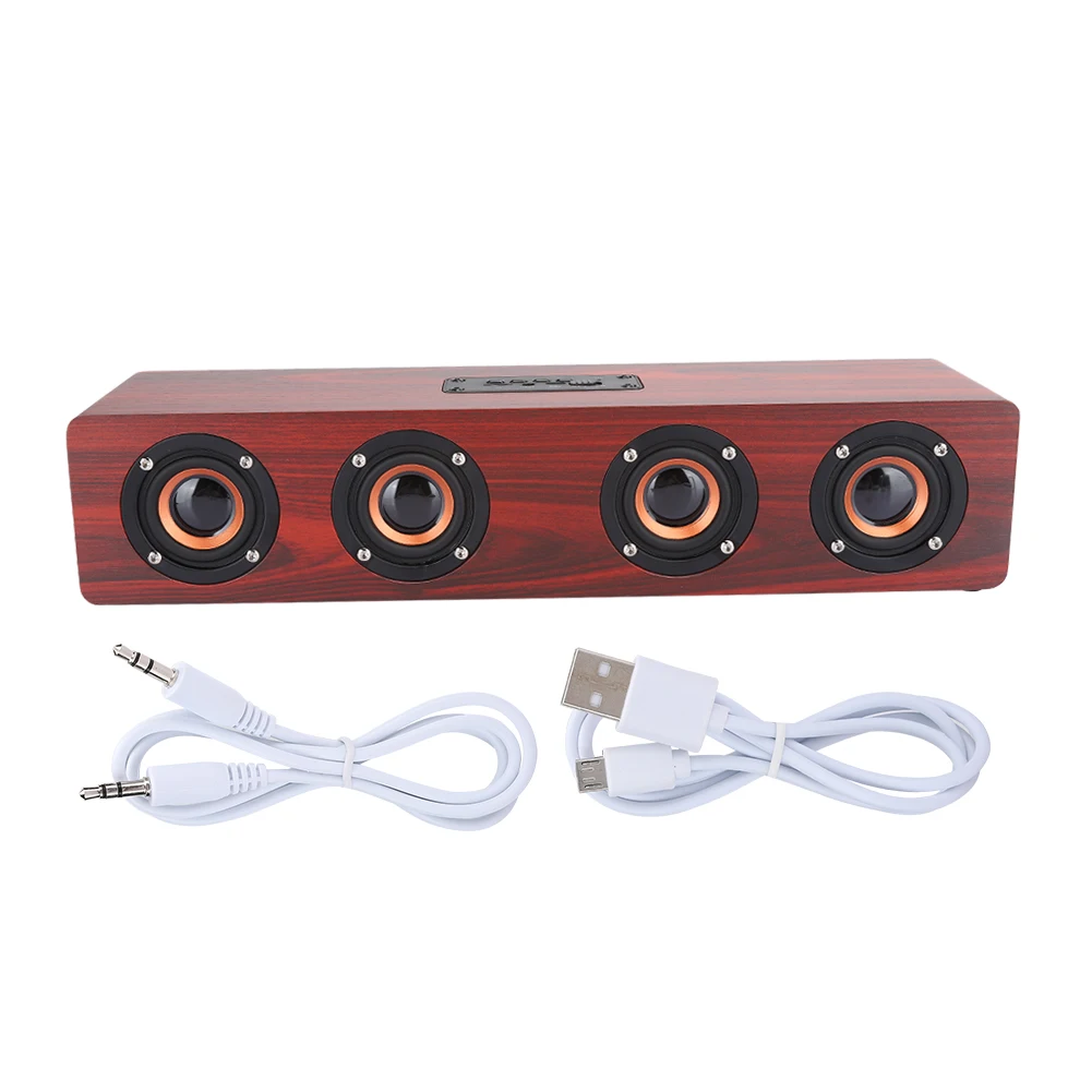 Bluetooth колонка с красным деревянным зерном HIFI громкий динамик беспроводной