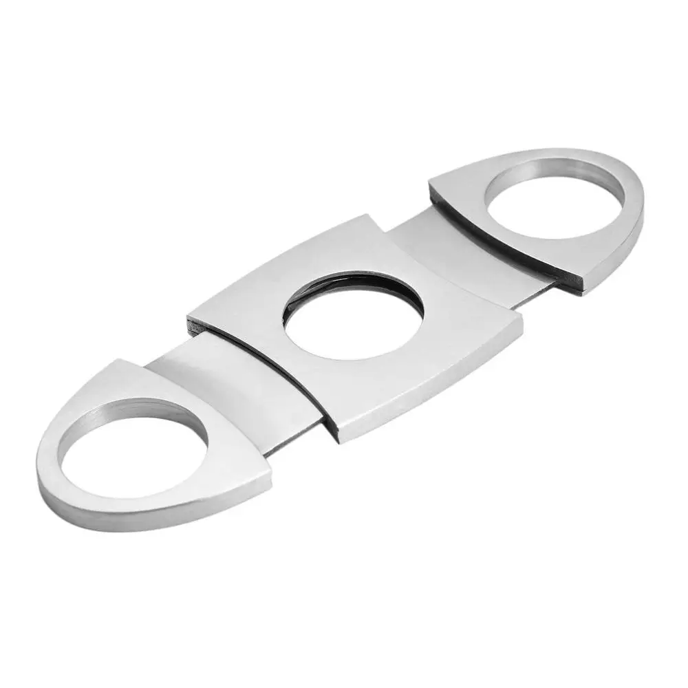 Tamaño de bolsillo clásico cómodo agarre de acero inoxidable doble hoja del cortador del cigarrillo cuchillo tijeras para cortar cigarros plata