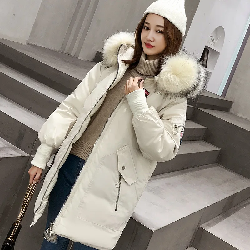 

2019 New Style Korean-style Cotton-padded Clothes Women's Mid-length Versatile Loose Women's Hooded Large Fur Collar Embroidered