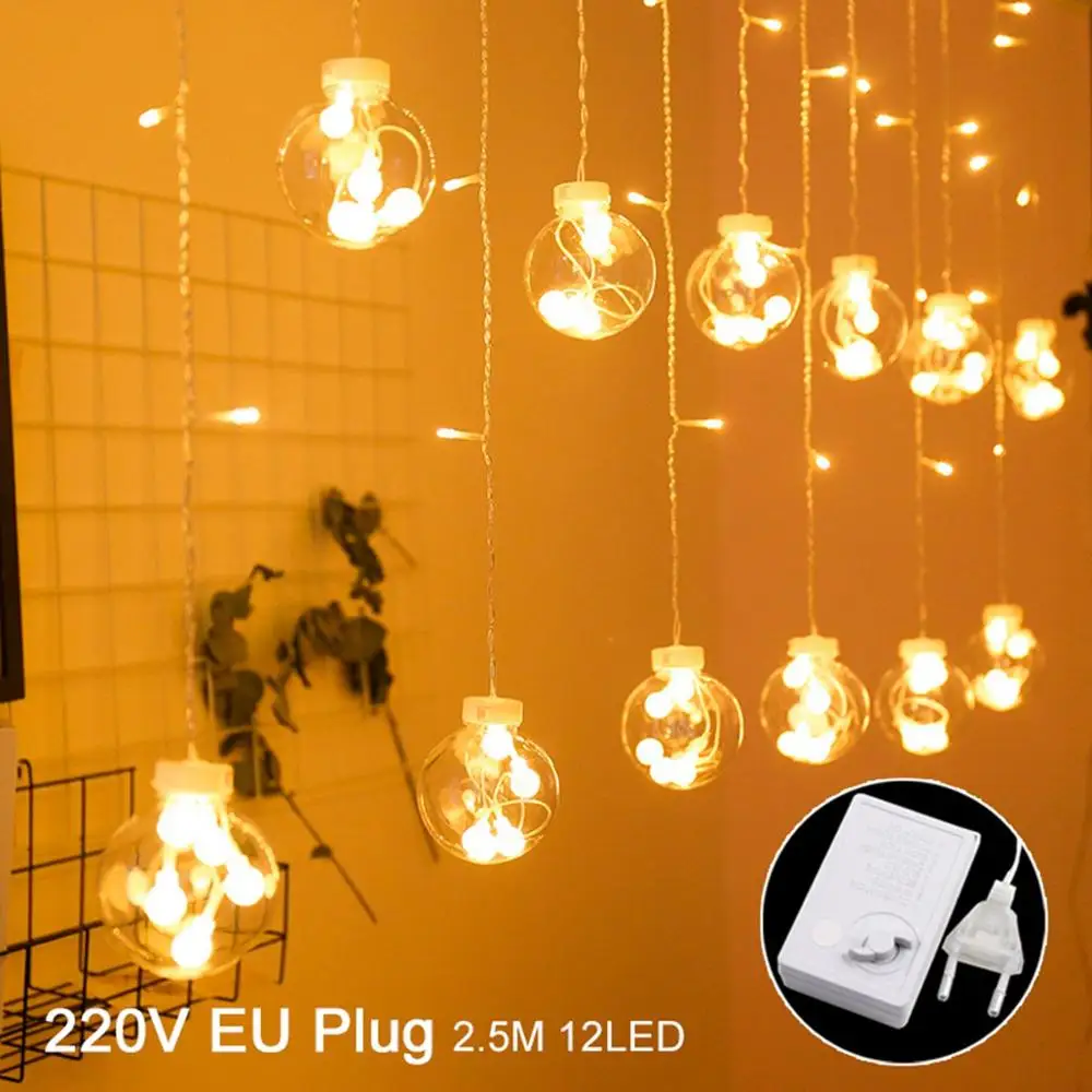 EU Plug 220V 2.5m Huiran, Рождественский светильник для занавесок, украшение для дома, елочные украшения, светодиодный светильник s Neol, Рождественский Декор - Цвет: EU Plug 220V 2.5m