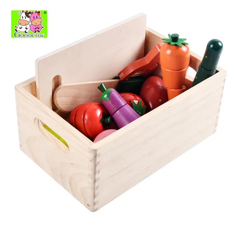 

Children Kitchen Cut Fruit Toy Magnetic Fruit & Vegetable Cutting Wood Play House Slicer Wooden Box
