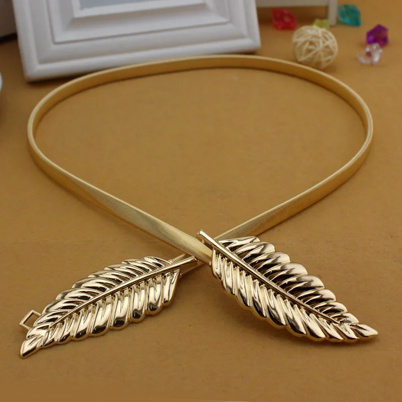 

Metal Gold and Silver Wedding Belts Decorative Leaf Buckle Elastic Bridal Belt Sashes Wedding Accessories Formal Dress Belt