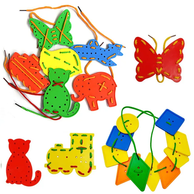 Kids Montessori Lacing Board Education Toys Geometric Buttons Animal Stringing Threading Beads Baby Fine Motor Skill Learning 1