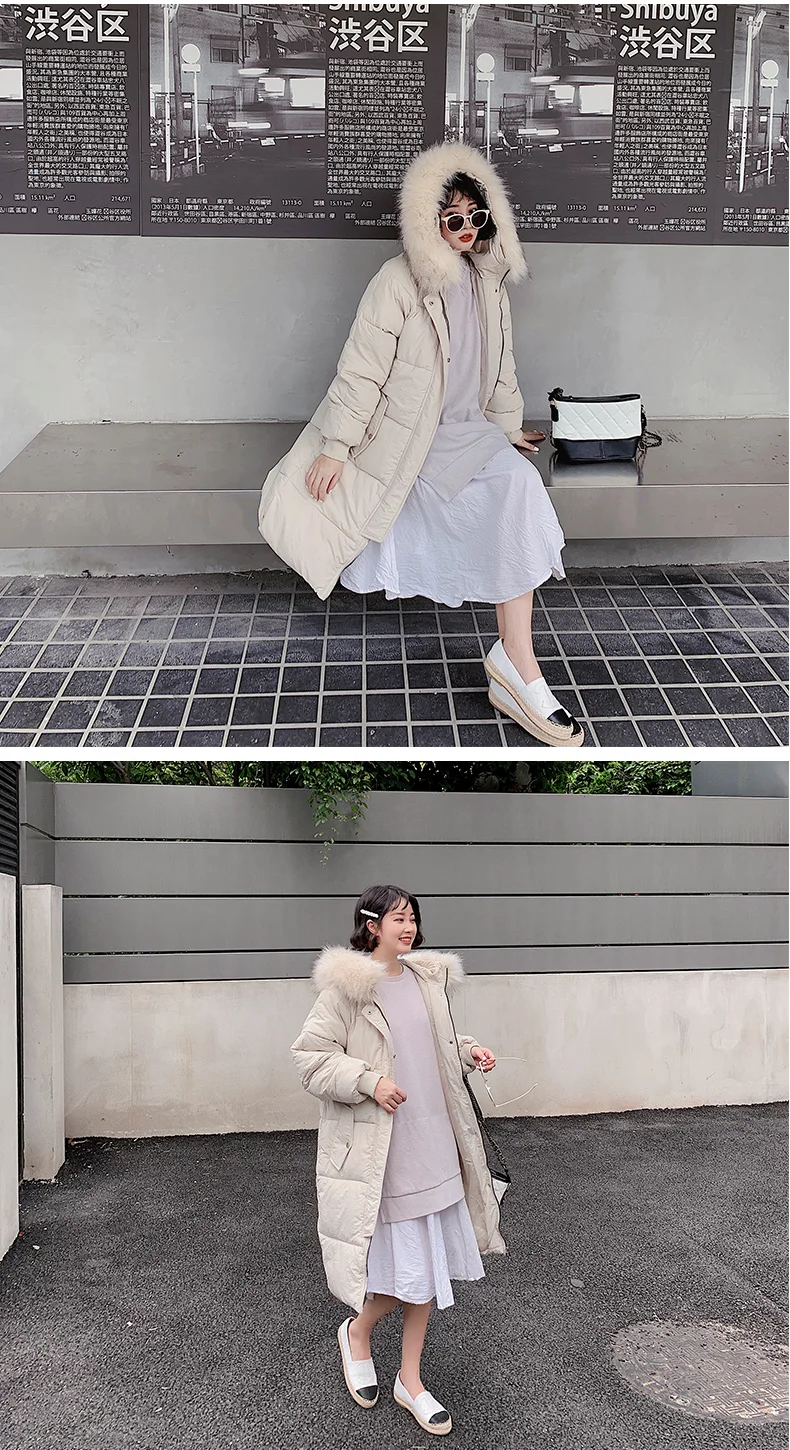 Fur Hooded Thicken Long Down Cotton Coats Women Casual Long Sleeve Warm Cotton Coats Female Slim Jackets New Large Size 2XL