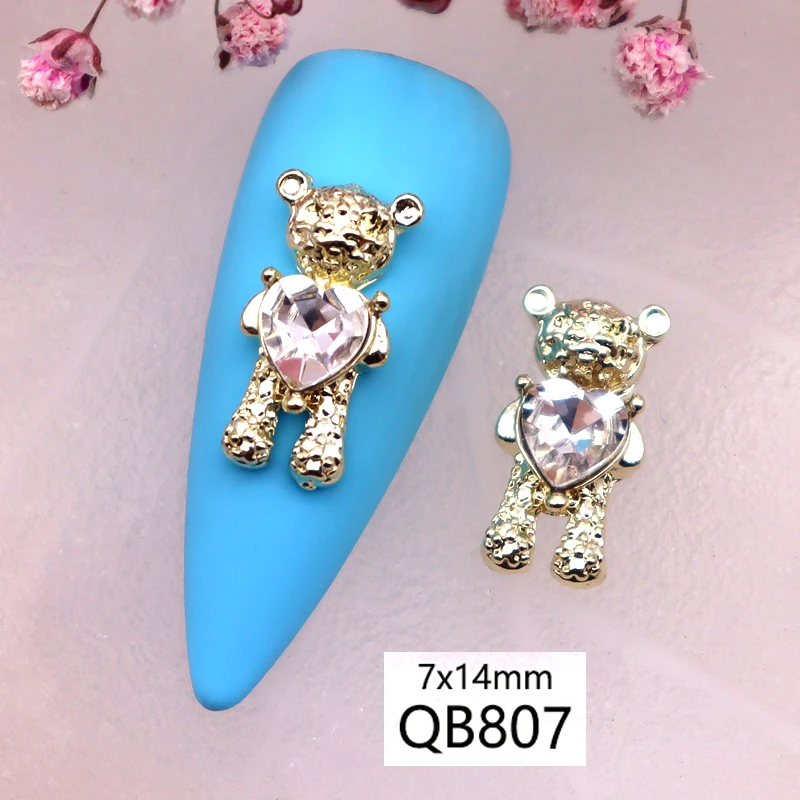 10pcs Shiny Zircon Alloy Cute Bear With Crystal Heart Nail Charm Luxury 3D  Gold Silver Metal Nail Art Decoration Manicure Tips - AliExpress
