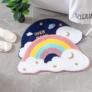 

Fashion Cartoon Floor Mat Absorbent Soft Non-Slip Bath Mat Entrance Doormat Skin-friendly Rainbow Sky Laundry Room Mat Decor
