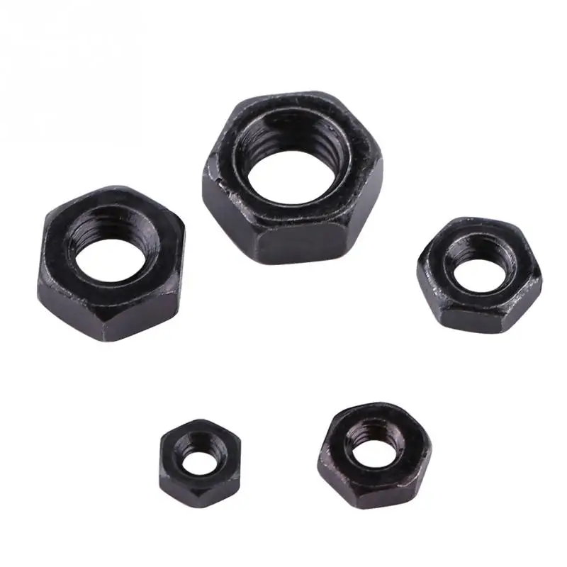 100pcs Din934 M2-M5 Nut Black Zinc Plated Carbon Steel Metric Thread Hex Hexagonal Nuts Tools Kit