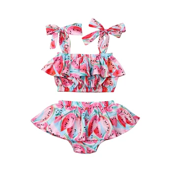 

2020 New Summer Newborn Baby Girl Clothes Ruffle Sleeveless Watermelon Tops Crop Top Shorts Dress Outfit Set 0-24M