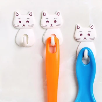 

3Pcs Self Adhesive Wall Decor Hooks Cute Cartoon Cat Door Hooks Durable For Kitchen Spoon Sundries Hanger Bathroon Towel Hook