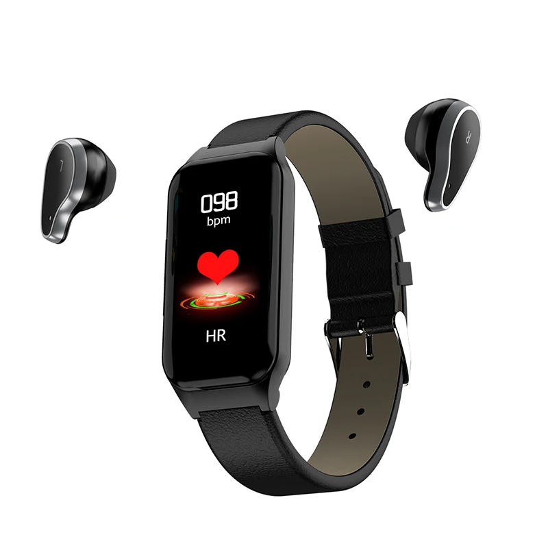 Wearable Wireless Bluetooth Earphone With Heart Rate Monitor 2 in 1 Women Smart Watch For Xiomi Huawei Sport Bluetooth Headset