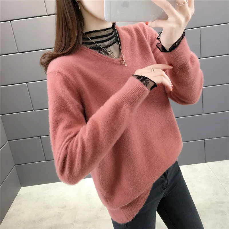OHCLOTHING номер 153714, ряд 6, № 4, средний] реальное фото нового шениллового кружевного комбинированного пуловера 55 - Цвет: pink