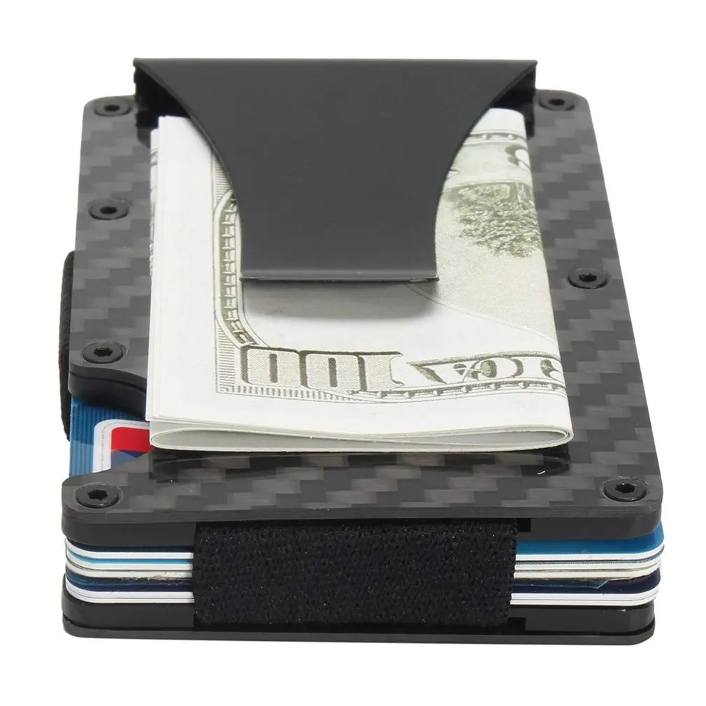 Мужской держатель для карт, тонкий держатель для кредитных карт из углеродного волокна, металлический кошелек против сканирования, функция Чехол для карт, монеты