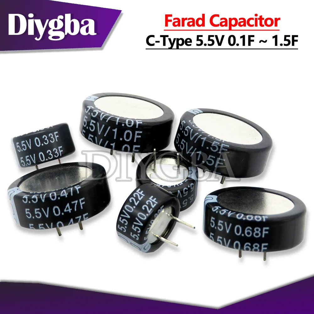 1 Pz C-Type 5.5V Super Condensatore 0.1F 0.22F 0.33F 0.47F 0.68F 1F 1.5F Super Farad Condensatore Pulsante Capacità
