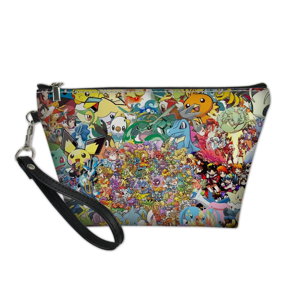 HaoYun Girls Cosmetic Bag Pikachu Pokemon Pattern Beautician Women Travel Leather Make Up Necessaries Kawaii Pouch Toiletry Kit