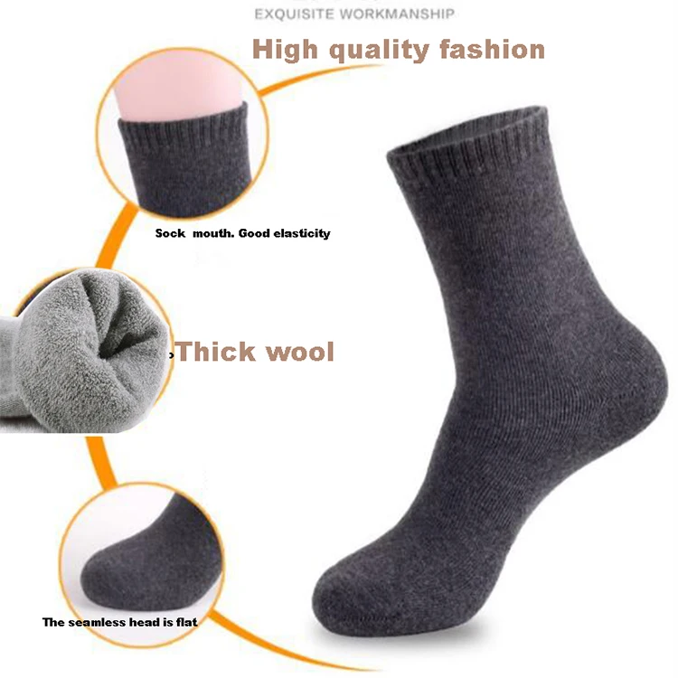 Autumn Winter Men's Warm Wool Socks Cotton Harajuku High Quality Black gray Casual Tube Men Dress Socks for men gift 5Pair