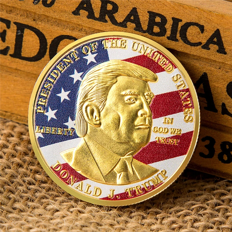 Цветная полоса Трамп памятная монета 40 мм флаг президент Дональд Первая