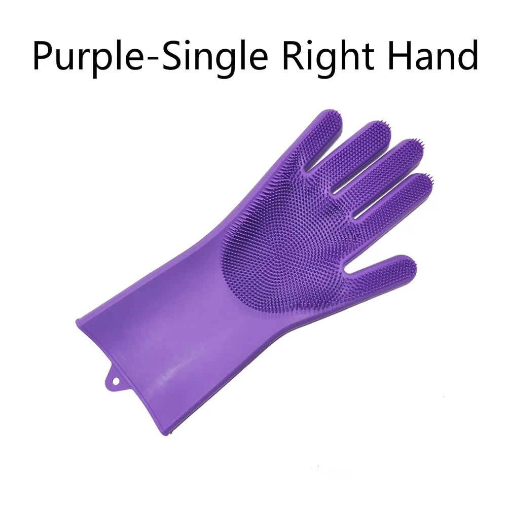 Одна силиконовая щетка для мытья посуды, перчатки для мытья автомобиля, перчатки для мытья посуды, кухонные аксессуары - Цвет: Purple-Right Hand