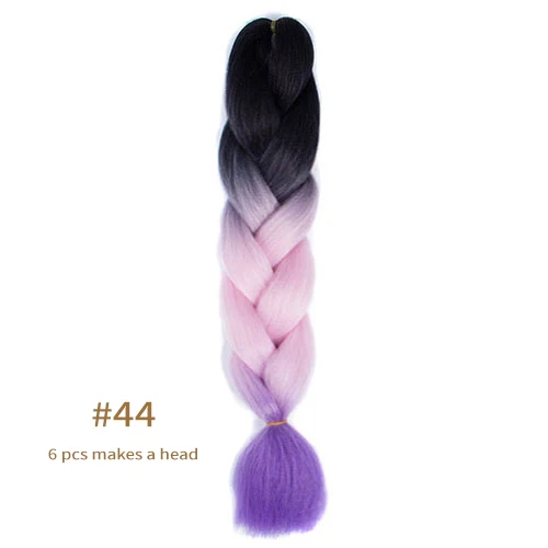 Synthetic jumb Braids Ombre Braiding Hair Extension Box Braid Hair Pink Purple Yellow Golden Colors hair 24inch kanekalons hair B44
