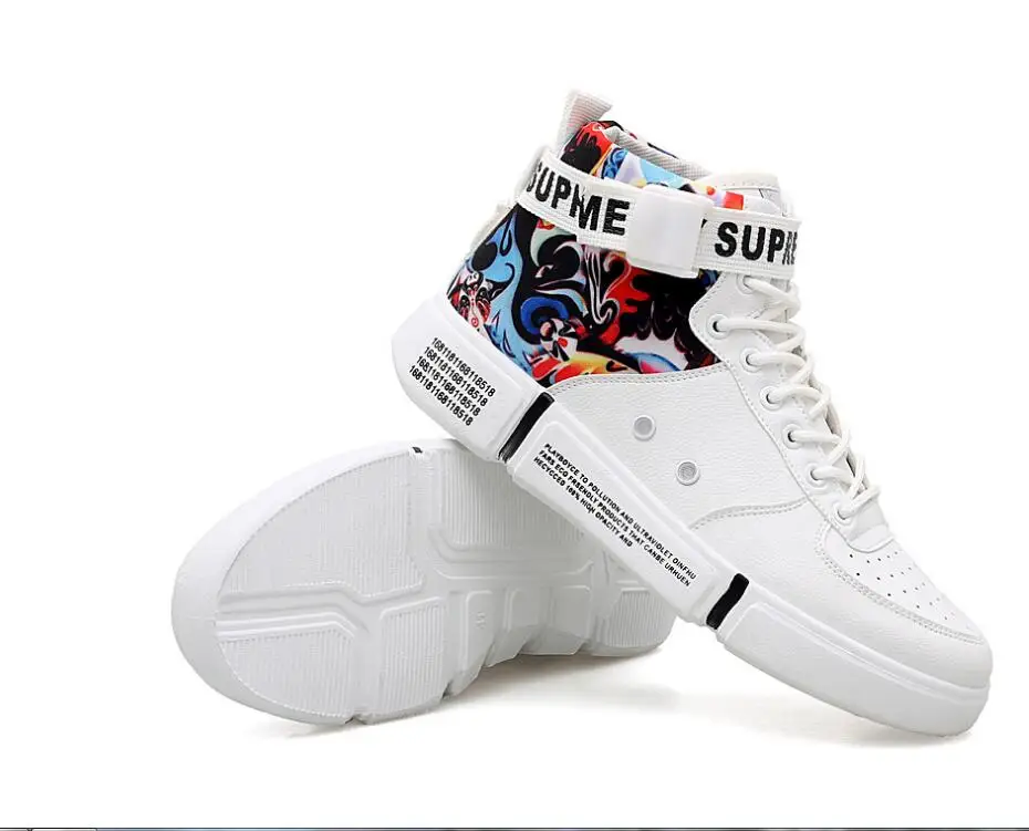 Белый Men's shoes new thick bottom high to help casual men's sports shoes running tide shoes - Цвет: Белый