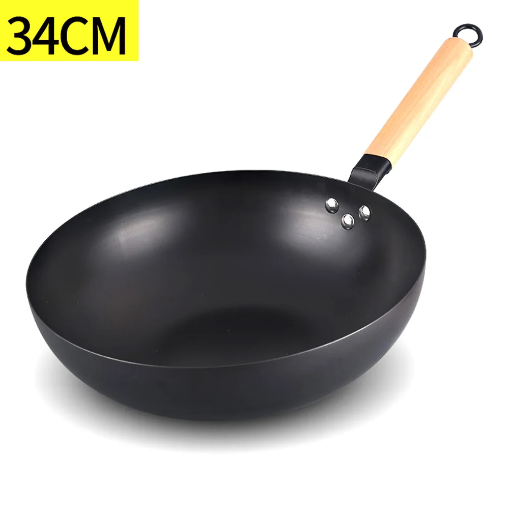 34cm Style 02 Высококачественный Железный ВОК, традиционный железный вок ручной работы, сковорода с антипригарным покрытием, газовая плита, кухонная посуда, сковорода, кухонные инструменты - Цвет: 34cm Style 02