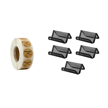 

500 Pcs/Roll with Love Stickers, 1 Inch Round Handmade with Love & 5x Metal Mesh Business Card Holder