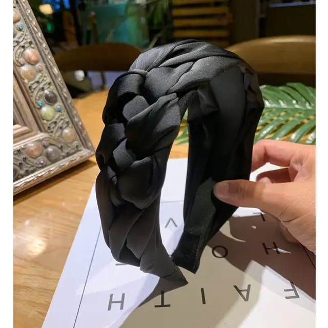 New Wide Weaving Hairbands Autumn Girls Hair Accessories Hoop Women Green Braid Headband Fashion Bezel black