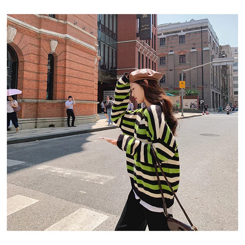 Lychee Хит Цветной полосатый женский свитер топ Повседневный весна-осень женские