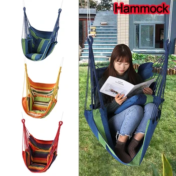 

New Durable Hammock With Cushions Hanging Chair Hanging Seat Garden Swing Camping Beach Dormitory Outdoor Supplies Home Living