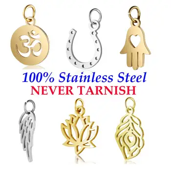 

5 Pieces OM Hamsa Hand Yoga Horse Shoe Yin Yang Charm Wholesale 100% Stainless Steel High Polished Real 316 Steel DIY Charms