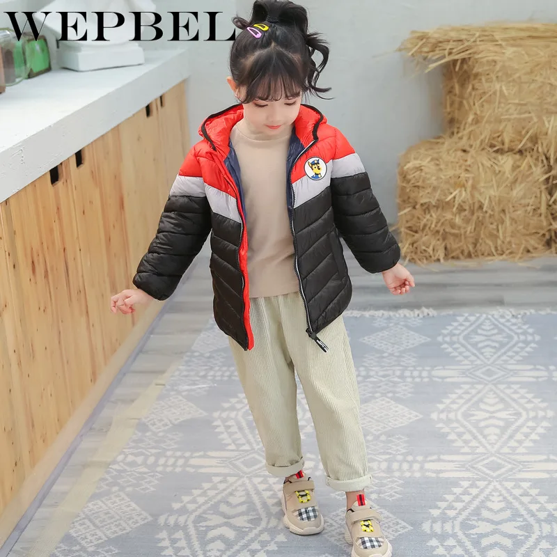 WEPBEL/зимние детские пуховики с хлопковой подкладкой пальто с капюшоном для мальчиков и девочек
