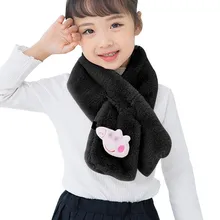 Зимний милый детский шарф для девочек, плюшевый меховой шарф с мультяшным декором, воротник, шаль, теплый шарф