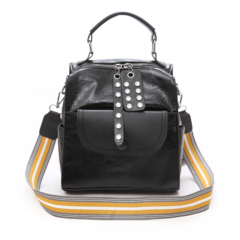 Bolsa Feminina De Couro De Vaca Sac A Dos Fille De Marque Водонепроницаемый женский рюкзак Femal из искусственной кожи женские рюкзаки s - Цвет: Черный