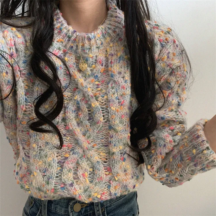 Neploe Pull Femme контрастный цвет смешанный тканый пуловер свитер с длинным рукавом и круглым вырезом для женщин корейский вязаный Топ джемпер 56207