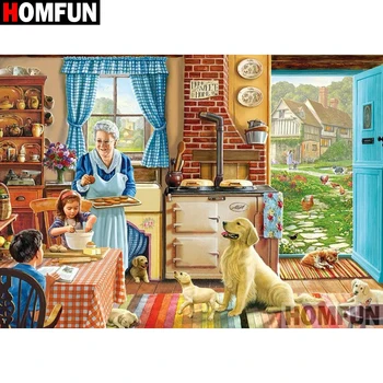 

HOMFUN Paint With Diamond Embroidery "Old man child dog" Diamond Painting Full Square Round Picture Of Rhinestone Decor A00194