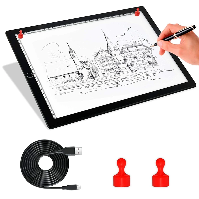 

A4 Lamp Pad Ultra-Thin Portable Band Scale LED Copy Board, Adjustable USB Copy Board for Painting, Drawing, Animation, Stamp, Ca
