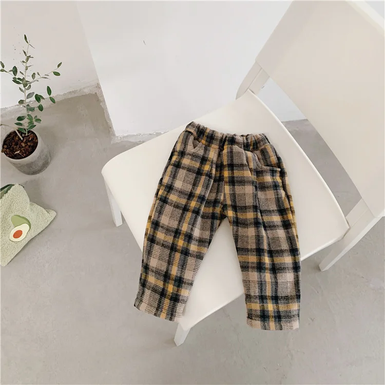Plaid Штаны для мальчиков и девочек; Зимние Детские утепленные бархатные брюки; повседневные брюки в клетку; теплые детские штаны; леггинсы - Цвет: Plaid