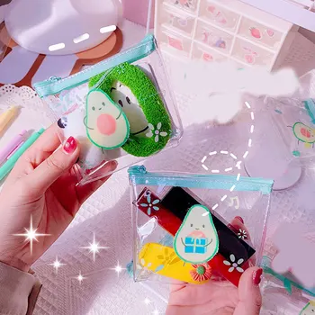

Mini Cartoon Coin Purse Women Cute Avocado Print Wallet Zipper Transparent PVC Card Holder Storage Bag Key Case Lipstick Pouch