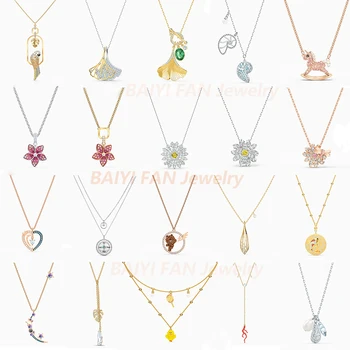 

SWA New TROPICAL PARROT Parrot, Brown Bear, Ginkgo Leaf, Daisy Petal Decorated Crystal Necklace Female Luxury Fashion Jewelry