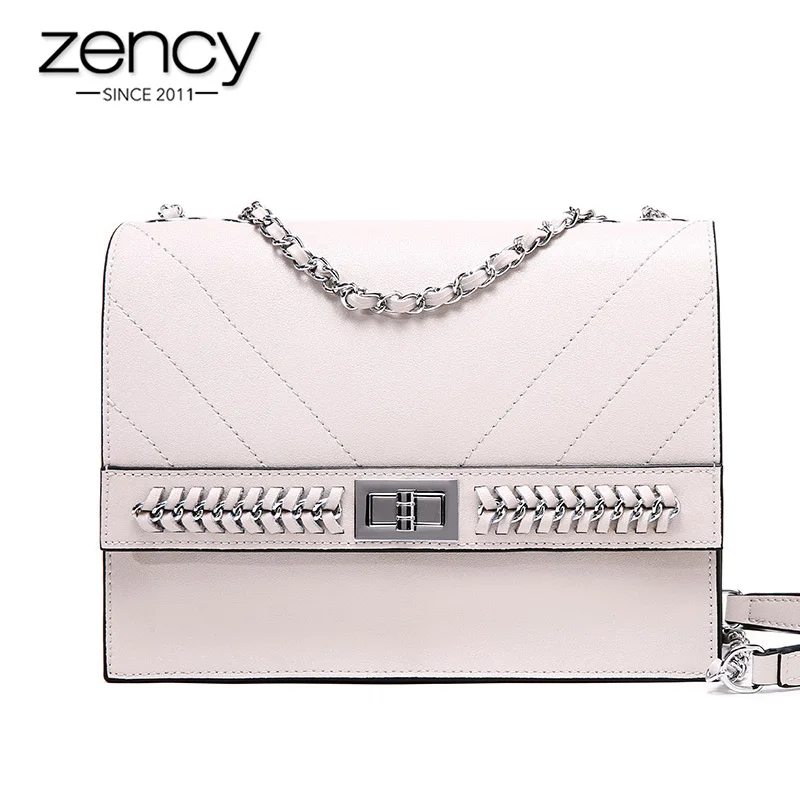 Zency New Fashion Women Messenger Bag Genuine Leather Lady Shoulder Crossbody Bag High Quality Small Flap Black
