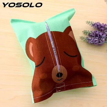 

YOSOLO Cartoon Animal Linen Car Tissue Box Home Kitchen Storage Bag Cute Cotton Napkin Holder Cover Car Interior Accessories