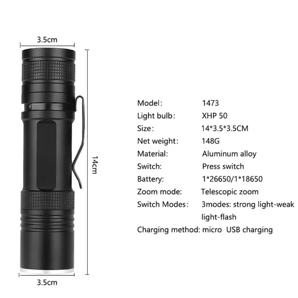 Bright light XHP50 flashlight USB LED flashlight waterproof using 18650 or 26650 outdoor light powerful bike lights 35A3 (6)