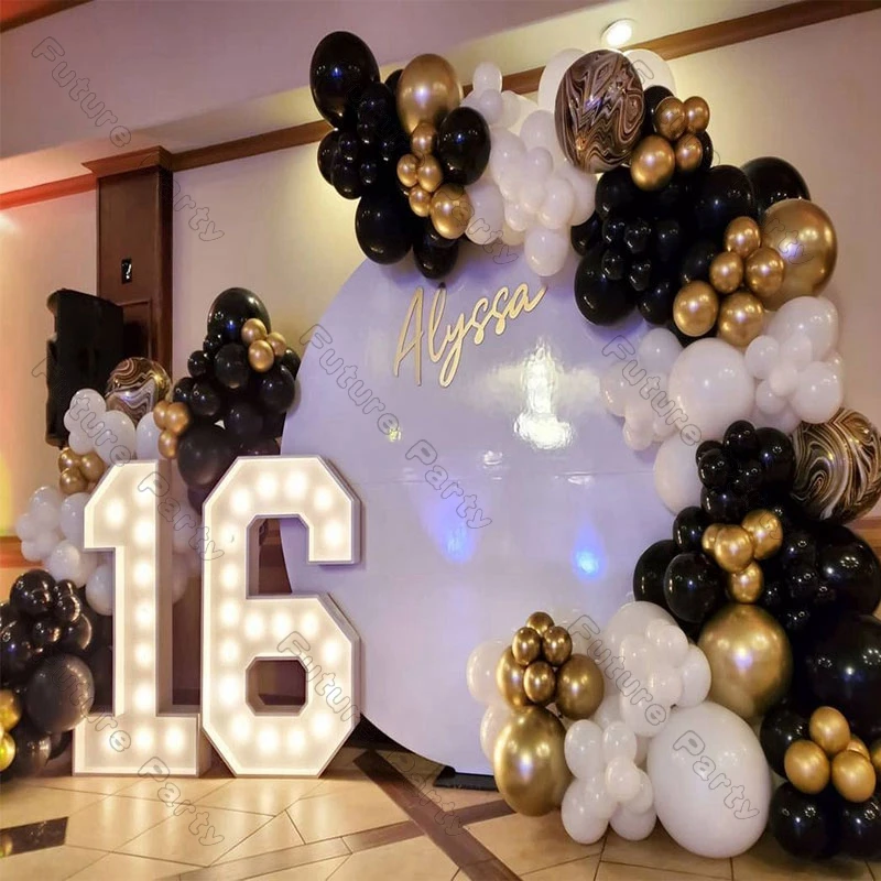 

196pcs Matte Black White Balloon Arch Garland Birthday Party Decoration Chrome Gold Marble Aluminum Foil Ballon Graduation Decor