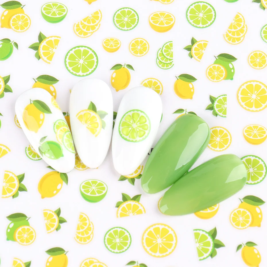 3D Fruits Stickers for Nails Watermelon  Lemon  Strawberry Design Summer 2020 Adhesive Sliders Manicure Accessories (5)