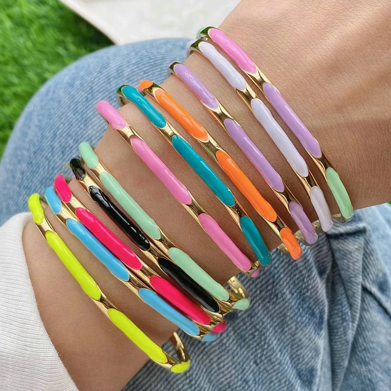 

5Pcs New Design Thin Colorful Enamel Bangles Bracelets for Women Party Fashion Bangles Gold Jewelry Popular Gift