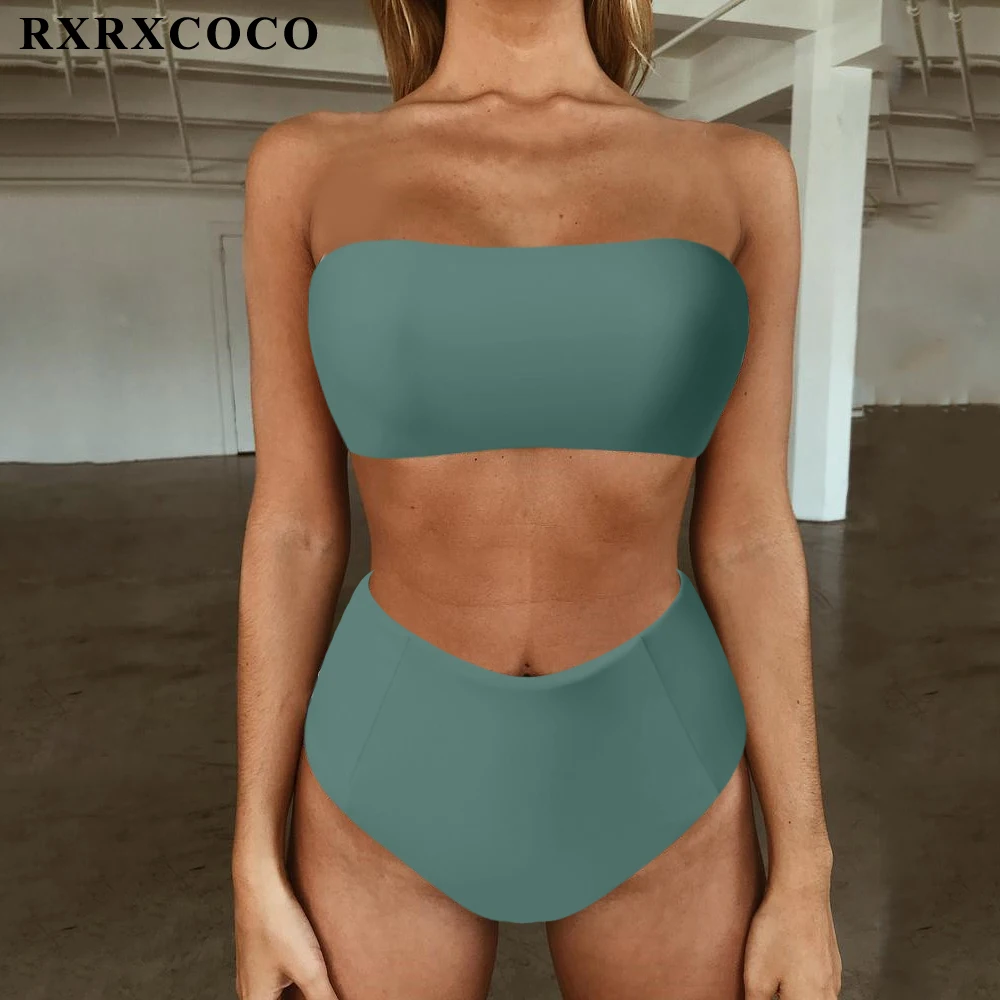 Купальники rxcoco женское бикини 2020 купальник пуш ап однотонное с высокой талией