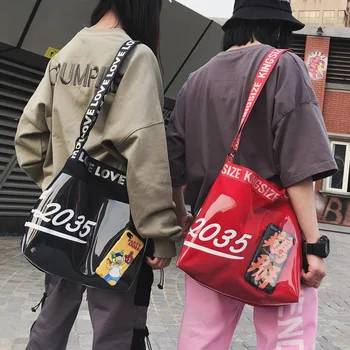 

Canvas big bag fashionista new large-capacity transparent bag hip-hop funny shoulder bag messenger bag