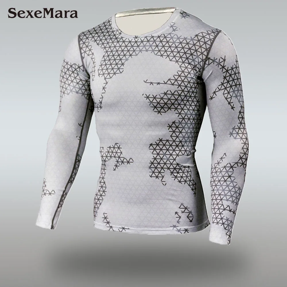 Only T-shirt Мужская брендовая одежда, Армейский Камуфляж, термобелье, спортивный костюм, набор, Кроссфит, Фитнес рубашка, мужские леггинсы, 2 предмета, рашгарда, ММА - Цвет: Only T-shirt
