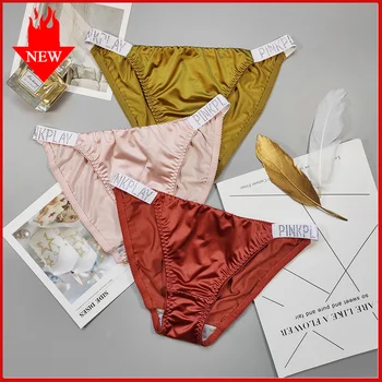 

VDOGRIR Sexy Women's PINK Letter Rhinestones Thin Belt Briefs Underwear Seamless Sports Panties Low Waist Comfort Lady Lingerie