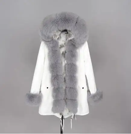 Натуральный мех белая хлопковая куртка зимняя женская меховая куртка парка натуральный мех кролика теплая парка - Цвет: Rabbit fur liner 5