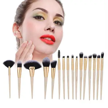 

16pcs Professional Lip Eyebrow Powder Brush Eye shadow Cosmetic Brushes Makeup Tool Beige Handle Makeup Brushes Set for Starter